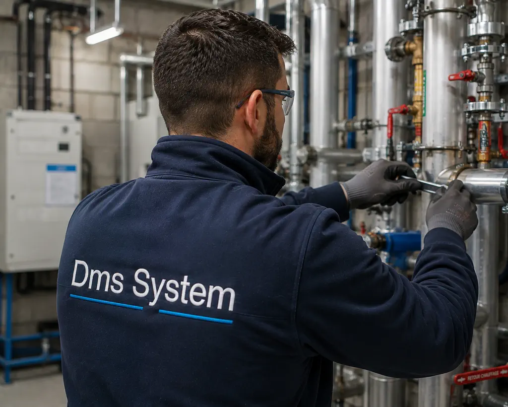 Technicien DMS System sur un réseau de tuyauterie industrielle